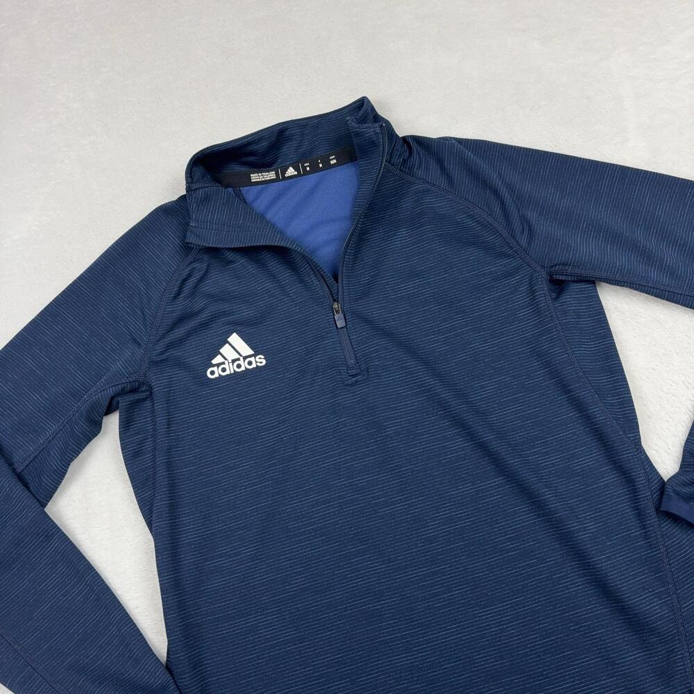 Adidas Pullover Womens M Blue AEROREADY Mock Neck 1/4 Zip Striped Long Sleeve